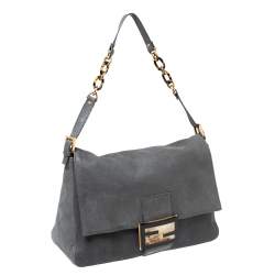 مملوكة مسبقًا Fendi Grey Iridescent Leather Mama Forever Large Flap Shoulder Bag