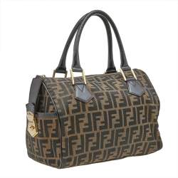 Pre Owned Fendi Tobacco Zucca Canvas and Leather Medium Chef Boston Bag