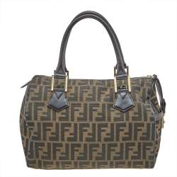 Pre Owned Fendi Tobacco Zucca Canvas and Leather Medium Chef Boston Bag