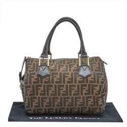 Pre Owned Fendi Tobacco Zucca Canvas and Leather Medium Chef Boston Bag