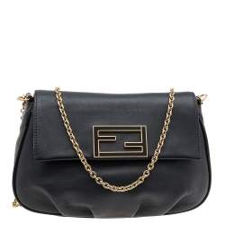 Pre Owned Fendi Black Leather Fendista Pochette Crossbody Bag
