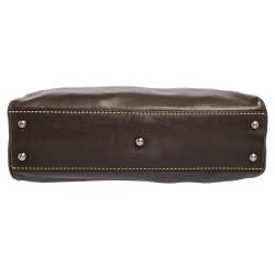 Pre Owned Fendi Dark Brown Leather Small Peekaboo Top Handle Bag