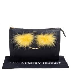 Pre Owned Fendi Black/Yellow Leather Monster Clutch