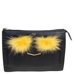 Pre Owned Fendi Black/Yellow Leather Monster Clutch