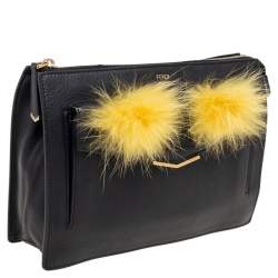 Pre Owned Fendi Black/Yellow Leather Monster Clutch
