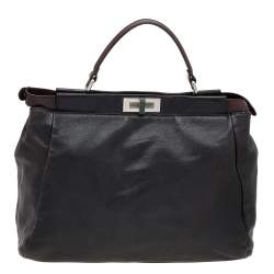 Fendi Black/Dark Brown Leather Large Peekaboo Top Handle Bag