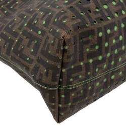 Pre Owned Fendi Perforated Tobacco Zucca Coated Canvas Spalmati Roll Shopper Tote