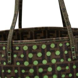 Pre Owned Fendi Perforated Tobacco Zucca Coated Canvas Spalmati Roll Shopper Tote