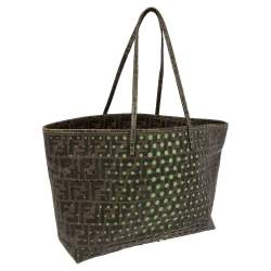 Pre Owned Fendi Perforated Tobacco Zucca Coated Canvas Spalmati Roll Shopper Tote