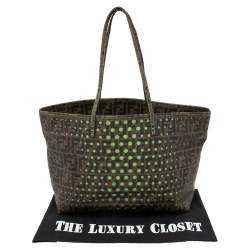Pre Owned Fendi Perforated Tobacco Zucca Coated Canvas Spalmati Roll Shopper Tote