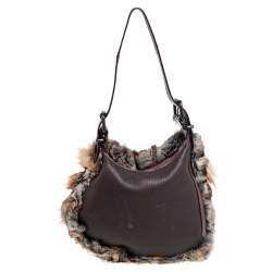 Pre Owned Fendi Brown Chinchilla Fur and Lizard Oyster Hobo