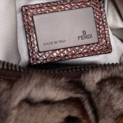 Pre Owned Fendi Brown Chinchilla Fur and Lizard Oyster Hobo