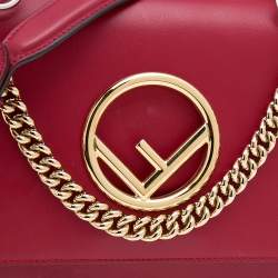 Pre Owned Fendi Red Leather Small Kan I F Shoulder Bag