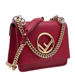 Pre Owned Fendi Red Leather Small Kan I F Shoulder Bag