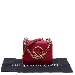 Pre Owned Fendi Red Leather Small Kan I F Shoulder Bag