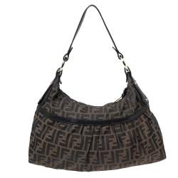 Pre Owned Fendi Tobacco Zucca Canvas And Leather Chef Hobo