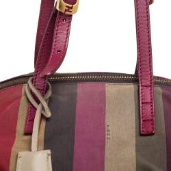 Pre Owned Fendi Red/Multicolor Leather and Fabric Pequin Stripe 2Bag Colorblock Tote