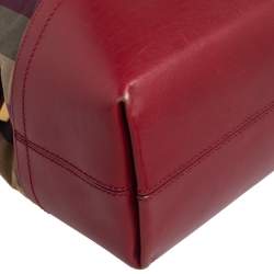 Pre Owned Fendi Red/Multicolor Leather and Fabric Pequin Stripe 2Bag Colorblock Tote