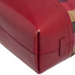 Pre Owned Fendi Red/Multicolor Leather and Fabric Pequin Stripe 2Bag Colorblock Tote