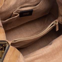 Pre Owned Fendi Red/Multicolor Leather and Fabric Pequin Stripe 2Bag Colorblock Tote