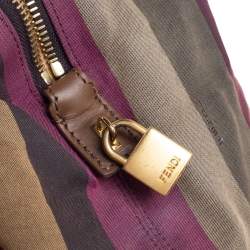 Pre Owned Fendi Red/Multicolor Leather and Fabric Pequin Stripe 2Bag Colorblock Tote