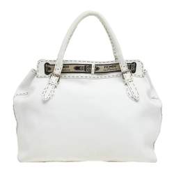 Pre Owned Fendi White Leather Villa Selleria Borghese Tote 