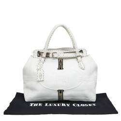 Pre Owned Fendi White Leather Villa Selleria Borghese Tote 