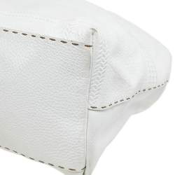 Pre Owned Fendi White Leather Villa Selleria Borghese Tote 