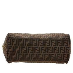 Pre Owned Fendi Tobacco Zucca Canvas and Leather Boston Bag