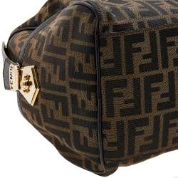 Pre Owned Fendi Tobacco Zucca Canvas and Leather Boston Bag