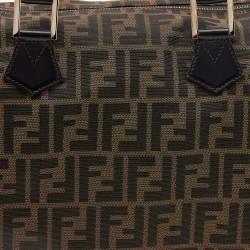 Pre Owned Fendi Tobacco Zucca Canvas and Leather Boston Bag