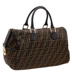 Pre Owned Fendi Tobacco Zucca Canvas and Leather Boston Bag