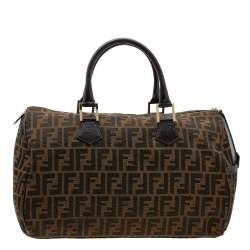 Pre Owned Fendi Tobacco Zucca Canvas and Leather Boston Bag
