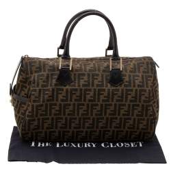 Pre Owned Fendi Tobacco Zucca Canvas and Leather Boston Bag