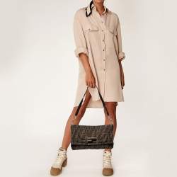 Pre Owned Fendi Tobacco Zucca Canvas and Patent Leather Mia Flap Shoulder Bag