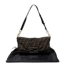 Pre Owned Fendi Tobacco Zucca Canvas and Patent Leather Mia Flap Shoulder Bag