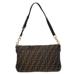 Pre Owned Fendi Tobacco Zucca Canvas and Patent Leather Mia Flap Shoulder Bag