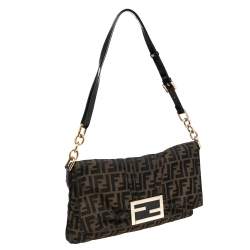 Pre Owned Fendi Tobacco Zucca Canvas and Patent Leather Mia Flap Shoulder Bag