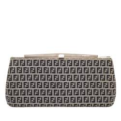 Pre Owned Fendi Navy Blue/White Zucchino Canvas Metal Frame Clutch