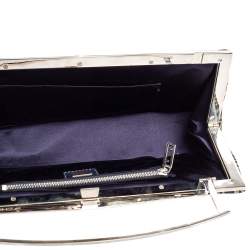 Pre Owned Fendi Navy Blue/White Zucchino Canvas Metal Frame Clutch