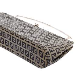 Pre Owned Fendi Navy Blue/White Zucchino Canvas Metal Frame Clutch