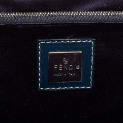 Pre Owned Fendi Navy Blue/White Zucchino Canvas Metal Frame Clutch