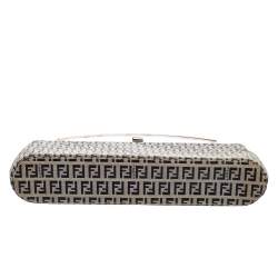 Pre Owned Fendi Navy Blue/White Zucchino Canvas Metal Frame Clutch