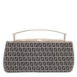 Pre Owned Fendi Navy Blue/White Zucchino Canvas Metal Frame Clutch