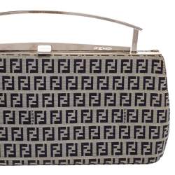 Pre Owned Fendi Navy Blue/White Zucchino Canvas Metal Frame Clutch