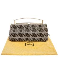 Pre Owned Fendi Navy Blue/White Zucchino Canvas Metal Frame Clutch