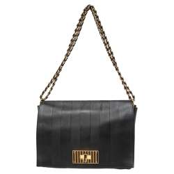 Pre Owned Fendi Black Leather Pequin Large Claudia Shoulder Bag