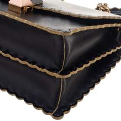 Pre Owned Fendi Black Leather Small Scalloped Kan I Shoulder Bag