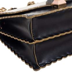 Pre Owned Fendi Black Leather Small Scalloped Kan I Shoulder Bag