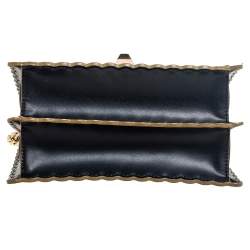 Pre Owned Fendi Black Leather Small Scalloped Kan I Shoulder Bag